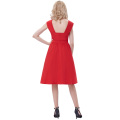 Belle Poque Cor sólida sem mangas V-pescoço alto esticado A-Line Red Retro Vintage Women Dress BP000373-1